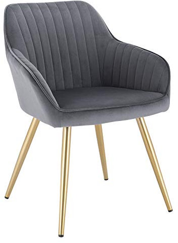 Lestarain Esszimmerstühle 1er Set, für Esszimmer Wohnzimmer Küche, Küchenstühle gepolstert mit Armlehne Metallbeinen, Sitzfläche aus Samt, Dunkelgrau