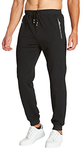 Z0XOZ Joggingbyxor för Män Elastisk Midja bälte Bomull med Dragkedja Fickor träningsbyxor
