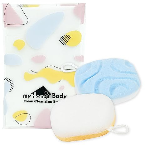 myHomeBody Face Wash Sponges, Facial Scrubber for Cleansing and Exfoliating, Reusable Makeup Remover, Exfoliate Pads, 2 Sides, 2 Textures, 2 Pack