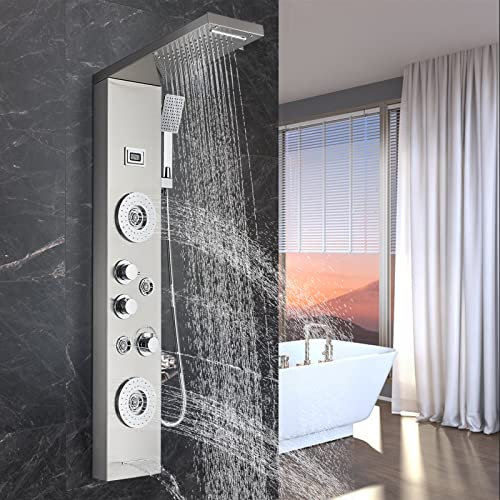 Panneau de douche Colonne de douche hydromassage avec écran LCD Système de douche multifonctionnel de salle de bain en acier inoxydable brossé