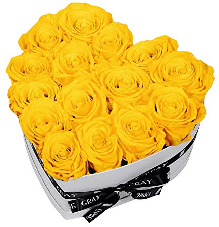 EG EMMIE GRAY Classic Infinity - Scatola per rose classica, a forma di cuore, colore bianco, con rose infinite, 1-3 anni, con vere rose conservate, pregiate (M, Sunny Yellow)