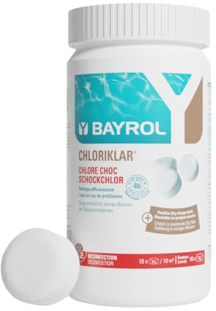 BAYROL Chloriklar® 1 kg - Chlore Choc Pastilles 20g - Désinfection Rapide Eau Verte et Trouble - Dissolution Express - Dosage Facile