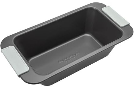 Laura Ashley - Teglia antiaderente per pagnotta, 0,9 kg, lavabile in lavastoviglie, adatta al forno, adatta al congelatore, da forno, manici in silicone verde salvia, carbone chiaro per cucinare e