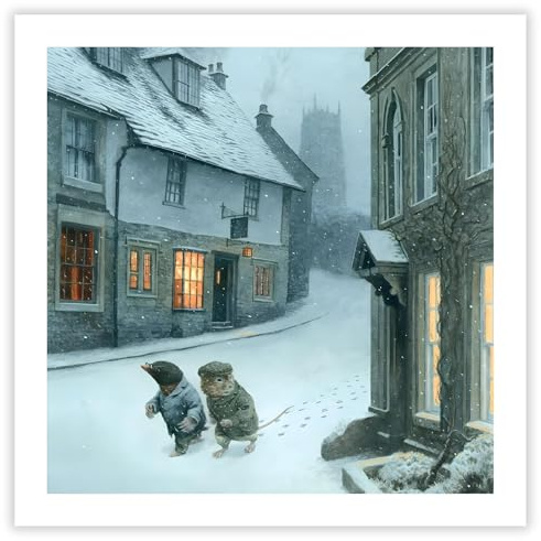 Museums & Galleries Christmas Cards Pack of 8 - The Wind in the Willows Design - Snowy Street Scene - Festive Christmas Cards Multipack
