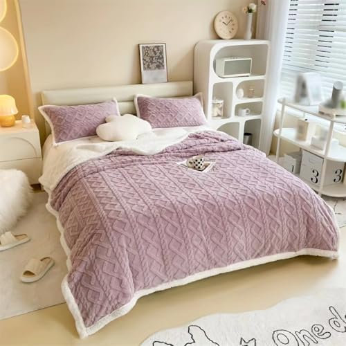CHARMCRAFTERS affeta Lambswool Fleece Plush Blanket 200x230cm for Couch Sofa Super Soft Dual Sided Fuzzy Fluffy Thick Warm Winter Blanket Suitable for Bedroom Sofa Camping(lilac
