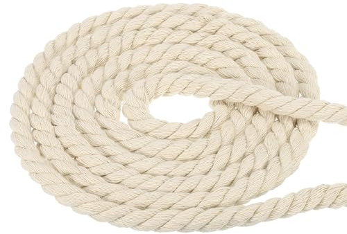 PATIKIL 1/2 Inch x 50ft Natural Twisted Cotton Rope 3 Strand Strong Thick Cotton Rope Tug of War Rope for Railings Crafts Home Decor, White
