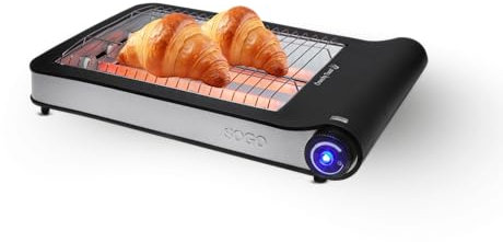 SOGO Tostadora Pan Horizontal 925W con Superficie Amplia 25,5x20,2cm - Tostadora Plana de Sobremesa con 3 Calentadores de Cuarzo y 6 Niveles de Tostado - Tostador Plano con Bandeja Recogemigas