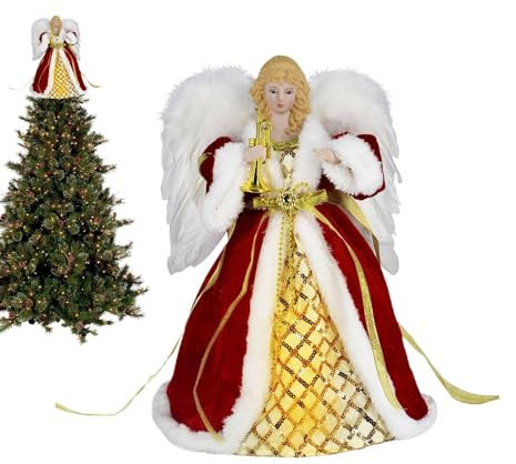 Ängelträdtopp dekoration – julängel trädtopp, ängel 30 cm ängel minnessak | LED ängel minnessak, elegant jul ängel trädtopp figur till