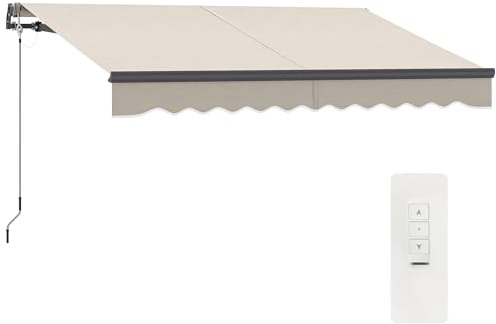 Outsunny Toldo Eléctrico Retráctil y Manual con Mando a Distancia 3x2,5 m Toldo de Exterior Terraza Enrollable con Manivela Marco de Aluminio y Protección UV30+ para Jardín Puerta Ventana Crema