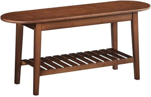 HOOBRO Dining Bench, 2-Tier Bamboo Farmhouse Entryway Bench, Indoor Storage Wooden Bench for Living Room, Dining Room, Hallway, Bedroom, Entryway, Bathroom, Brown BR06CD01