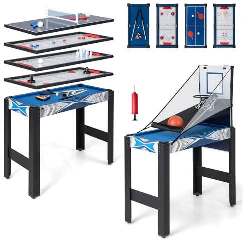 HOMASIS 6 in 1 Tavolo da Gioco con Ping-Pong, Basket, Biliardo, Hockey, Air Hockey, Bowling, Biliardino per Bambini e Adulti per Casa, Sala Giochi, Bar, Feste e Serate in Famiglia