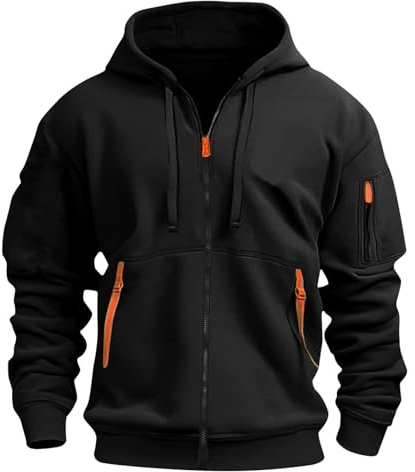 Aulemen Hoodie herr med dragkedja långärmad sweatjacka herr flera fickor smal passform dragkedja huvtröja för vardag och sport