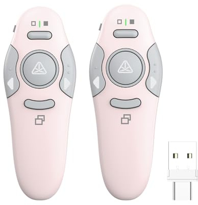QUI 2 Pack Wireless Presenter PowerPoint Clicker, RF 2.4GHz USB Presentation Clicker for Google Slides, Keynote, Mac, Windows (USB Type-c, Pink)
