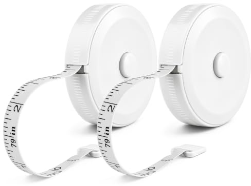 Portable Tape Measure 2M / 79Inch, 2-Pack Dual Sided Durable Ruler Soft Retractable Tailors Measuring Tape for Body Weight Loss Fabric Sewing Tailor Cloth Vinyl Measurement Craft Supplies White*2
