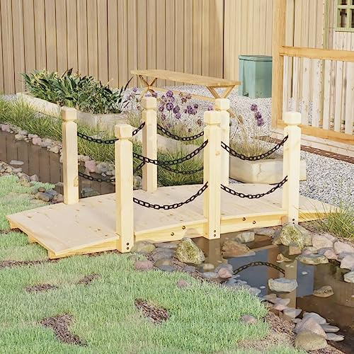Runheo Pont de jardin en épicéa massif 150 x 67 x 56 cm avec garde-corps et main courante, pont en bois stable comme pont de bassin et pont de ruisseau pour jardin, terrasse, cour et décoration
