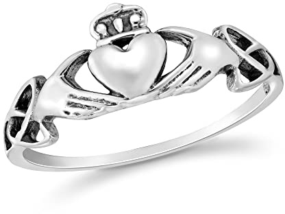 AeraVida Enduring Love Celtic Heart Royal Claddagh .925 Sterling Silver Ring Size 6-10 | Wedding Rings for Women | Trendy Comfort Fit Silver Rings for Women (10)