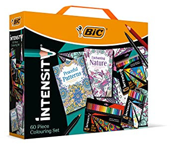 BIC Intensity Stifte Set: 24 Buntstifte, 24 Filzstifte, 10 Fineliner und 2 Achtsamkeit Malbücher für Erwachsene & Teenager