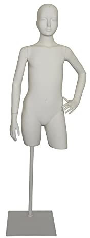 fella4stores Kinder-Schaufensterpuppe Casual GDB300, Mädchen Torso ca. 10 Jahre inkl. Standfuß, höhenverstellbare Modepuppe, Bekleidung und Dekoration, Weiß