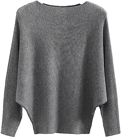 FULIER Båthals fladdermusärm Dolman lösa stickade tröjor och pullovers jumper toppar för kvinnor en storlek, Grå, one size