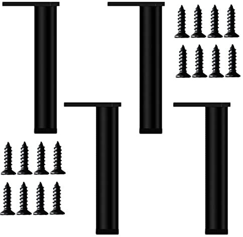 KMERCE Möbelfüße Schwarz Metall, 4 Stück Tischbeine Höhenverstellbar 20cm-20.8cm, Verstellbare füße für Möbel, Tisch, Bett, Sideboard, Mit Schrauben+Anti-Rutsch Stummschaltbasis…