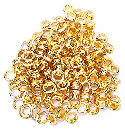 100 Stück Ösen, Ösen, 6 Mm, Messingloch, Selbstsichernde Ösen für Perlenkerne, Kleidung, Leder, Leinwand(Gold)