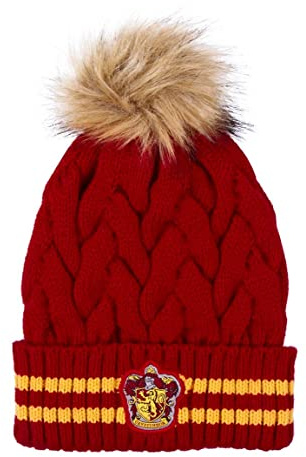 Harry Potter Cappello Invernale per Bambini Ragazzi e Adulti, Cappello Hogwarts, Cappello Pom Pom Grifondoro, Accessori Invernali - Rosso
