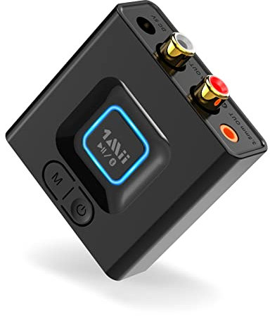 1Mii ML201 Adapter für Stereoanlage, Bluetooth 5.0 Empfänger mit 3.5mm AUX Cinch, drahtloser Audio Receiver für PC Lautsprecher mit Smartphones und Tablets, 12 Stunden Spielzeit, Bass Modus