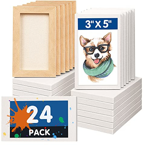 FIXSMITH Mini Stretched Canvas for Painting - 24 Pack 3 x 5 Inch, 2/5” Profile Small Canvases, 100% Cotton Primed Blank Canvas, Home Decor Project, Art Supplies for Acrylic Oil Painting