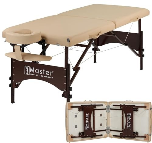 Master Massage Argo 71cm Portable Massage Table with Walnut Legs- Spa Bed for Tabletop Exercise & Massage- Beauty Tattoo Bed- Lash Table Cream