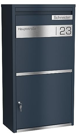 Graviers Design Buzón para paquetes, personalizado, de acero pulverizado, con placa de identificación de acero inoxidable, grabado, buzón, bloqueo de retorno, para paquetes, cartas, diseño 2