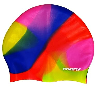 Maru Swimming Cap for Long Hair (Pink/Blue/Red) – Extra-Stretch Silicone Swim Cap for Adults & Kids (One Size Fits All) – Smooth, Durable Swimming Hat for Speed, Comfort & Chlorine Protection