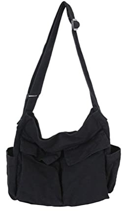 KENANLAN Canvas axelväska, hobo-axelväska med stor kapacitet och flera fickor, fritidsväskor, axelväska för kvinnor och män, D