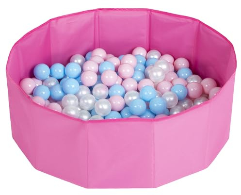 Petsona Vikbar hundpool med bollar, torra husdjur skumbollhav, mjuk plaskdamm, rosa: babyblå/puderrosa/pärla