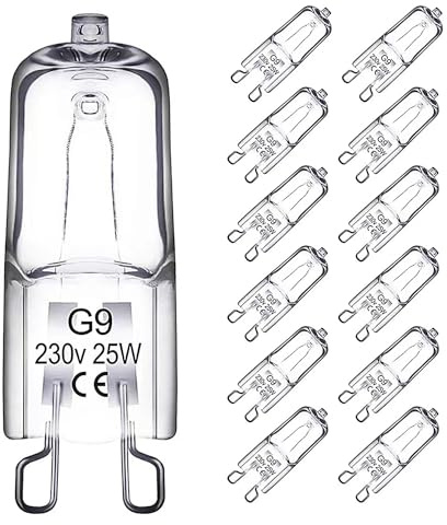 Lampadine Alogene G9 Luce Forno 25W Resistenti al Calore da 300°C, 230V Bianco Caldo 2700K Dimmerabile al Calore Per Forno e Microonde, Confezione da 6 (G9-25W-12)