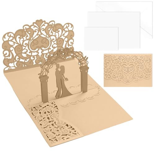 Pop Up Hochzeitskarte, Karte zum Valentinstag, Hochzeitskarte Brautpaar 3D mit Weiß Umschlag, für Hochzeitstag, Hochzeitsgeschenk, Geburtstag, Hochzeitseinladung, Verlobung, Beichte
