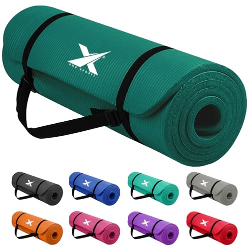 Xn8 Sports Yoga mat 10mm Thick NBR Exercise Mat - Non-Tearable Pilates Mat with Extra Carry Strap- Lightweight Yoga Mats for Women Men for Aerobics, Lunges, Planks Indoor & Outdoor 61x20x1.5 cm