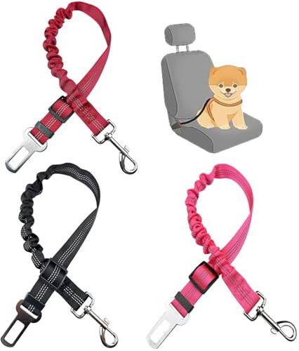 DKDDSSS 3 Pezzi Cintura Sicurezza per Cani Auto, Regolabile Elastico Guinzaglio Con Riflettente Fili, per Tutte Cani e Gatti