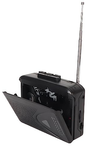 Portable Cassette Player with Built-in Speakers, 3.5mm Jack, FM/AM Radio, USB Powered, Cassette Tape Player, for Home and Outdoor Use (Black)