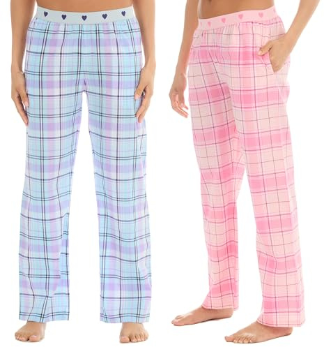 INSIGNIA Ladies Pyjamas Lounge Pants Check (2 PACK) (New Pink & Lilac, M)