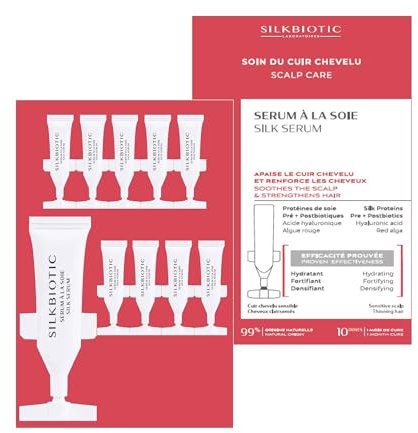 SILKBIOTIC – Sérum cuir chevelu à la soie – Apaise le cuir chevelu, Densifie le cheveu – Acide Hyaluronique, Complexe Silkbiome – Sans sulfate, sans silicone – 10x5ml – cure 1 mois