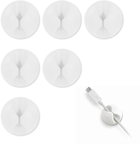 6 Pcs Cable Tidy Clips,Adhesive Cord Management Charger Wire Holder Clips,Cord Organizer Holder,Cable Management Cord Organizer for Desk,Home,Office,Car,Cubicle(White)