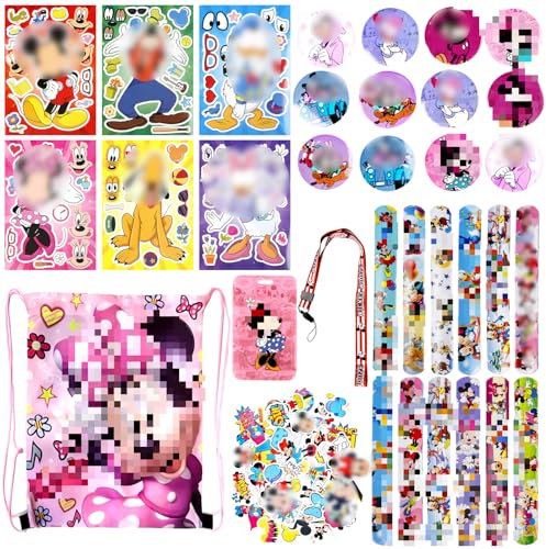 89PCS Mitgebsel Kindergeburtstag, Mouse Geburtstag Deko Party Mitgebsel Kindergeburtstag Tattoo Aufkleber Geschenktüten Schnapparmband Kinder Abzeichen Karteninhaber Schlüsselband Gastgeschenk
