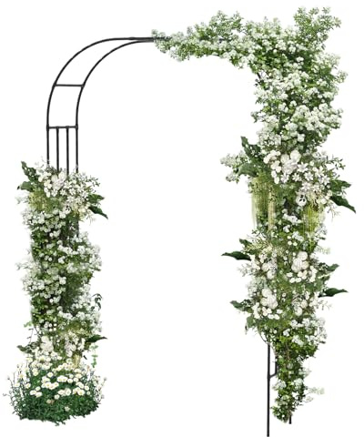 HOMASIS Arco da Giardino, Sostegno per Piante con Tubo in Acciaio Ondulato, Arco per Rose Rampicanti, Decorazioni Giardino per Feste, Matrimoni (153 x 40 x 240 cm)