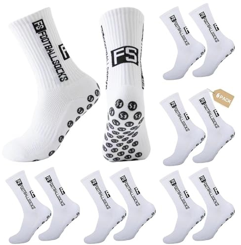 Nnicorns 3/4/5/6 Pairs FS Calzettoni Calcio Uomo, Grip Calze Antiscivolo Uomo, 39-46 Traspiranti Calzini Antiscivolo Calcio da Basket, Running, Ciclismo e Tennis Calcio Accessori (Bianco 6 coppie)