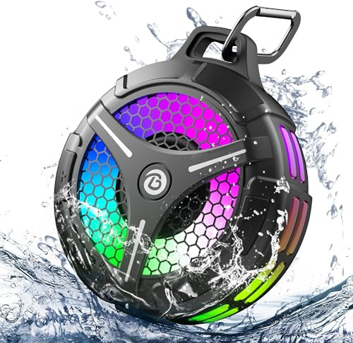 bondidea Bluetooth Shower Speaker, Suction Cup, Small Portable Wireless IPX7 Waterproof Outdoor Speakers, 15W Loud Stereo Sound Deep Bass, TWS Pairs, 6 Mode RGB Lights, All Ages Gift for Christmas