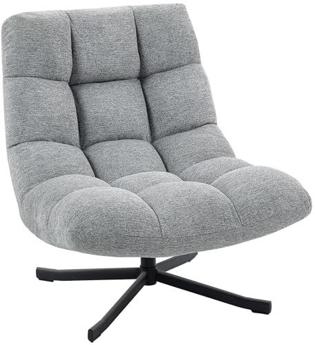 HOMCOM Fauteuil Salon sans accoudoirs, Chaise pivotante en Tissu Chenille imperméable, Assise rembourrée et Large, Pieds croisés en Acier sans roulettes, Fauteuil Relax pour Chambre et Salon, Gris