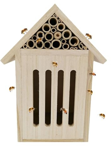 Maison à abeilles en bois – Boîte à abeilles naturelle avec hôtel papillon, construction résistante aux intempéries, design robuste | Décoration de jardin pour abeilles pollinisatrices coccinelles