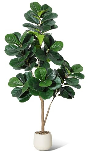 AffinityFurn Realistic Artificial Fiddle Leaf Fig Tree, 150cm Tall Faux Ficus Lyrata Large Fake Plant with 77 Lifelike Leaves, Indoor Decorative Floor Plant for Home, Office, or Living Room