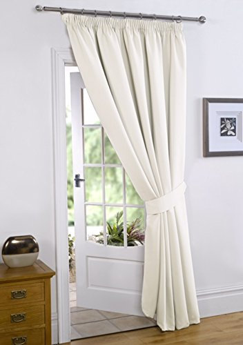 viceroy bedding Cream 66 Width x 84 Drop (Only 1 Panel), Supersoft Thermal BLACKOUT PENCIL PLEAT/TAPE TOP DOOR CURTAIN, 'Winter Warm but Summer Cool