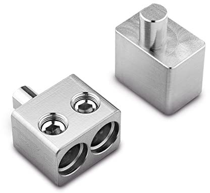 DS18 DPIV1/0 Pair of Copper Dual 1/0 Gauge to 1/0 Gauge Amp Input Reducers with Offset Stub - Adapter to Add Two 0 Gauge Terminals to Single Zero Gauge Terminal Input Amplifier